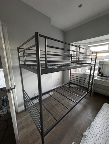 Grey metal bunk bed frame - bed,