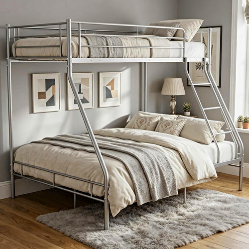 Silver metal triple bunk - metal,