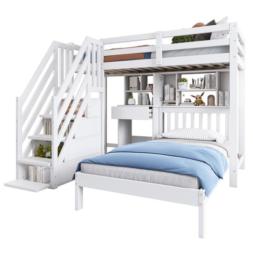 Bunk bed with stairs desk - bed,