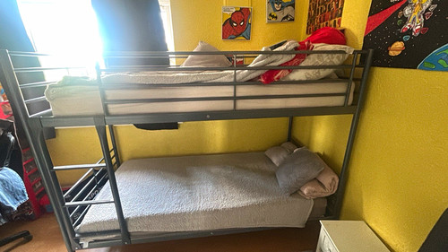 Grey metal single bunk - grey, bed