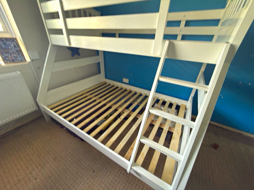 Single white wooden bunk bed - single,