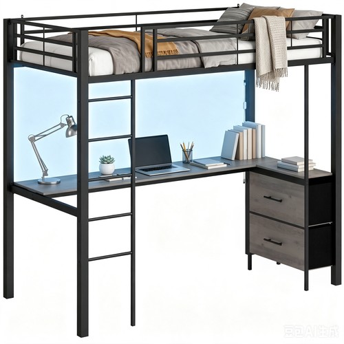 Metal bunk bed with desk - with, high