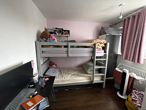 Grey wooden bunk bed frame - bed,